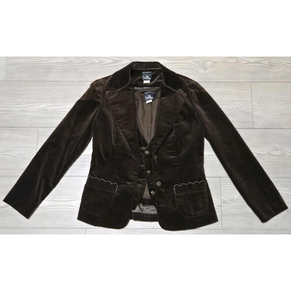 Vtg That's Me Junior Sportswear Jacket & Vest 100% Combed Cotton Brown Womens 9